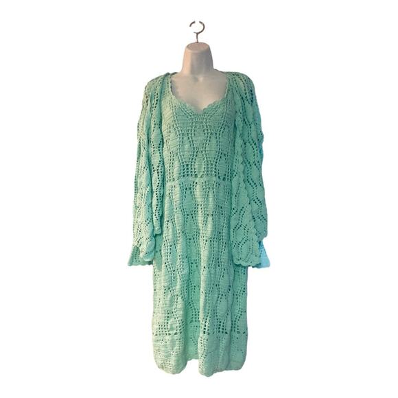 ASHRO Crochet Suit Aqua-Mint Jacket Dress Church Party Resort Cruise Office - Picture 2 of 15